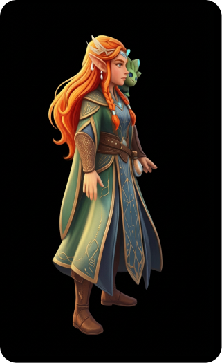Three-quarter side view exploration of the fantasy heroine