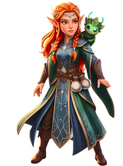 Full-length fantasy heroine concept with a magical companion