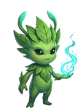 Magical forest companion holding a glowing rune