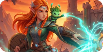 Fantasy heroine and companion using magic in battle