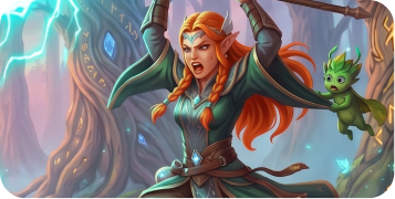 Fantasy heroine reacting during an action scene