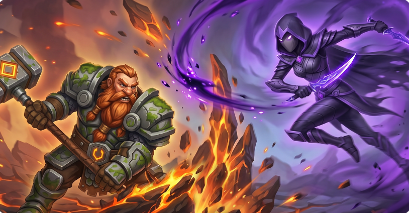 Dwarven paladin and shadow assassin combat concept