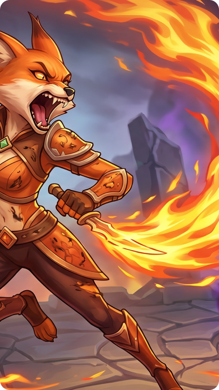 Fox flame dancer surrounded by a ring of fire