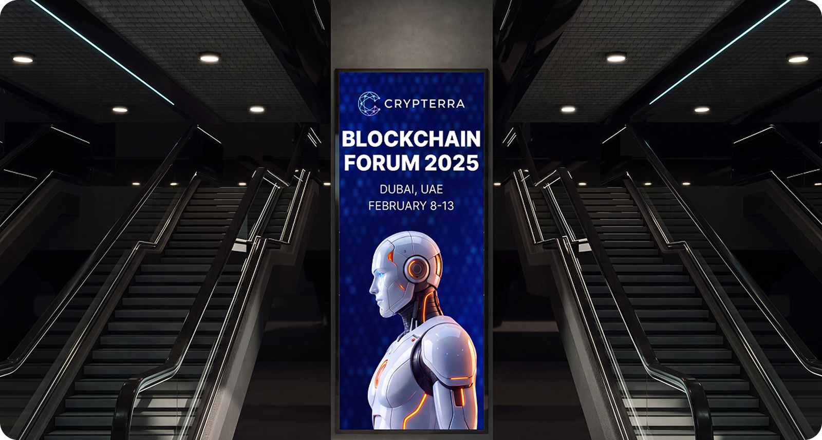 Blockchain Forum campaign applied to an indoor event display