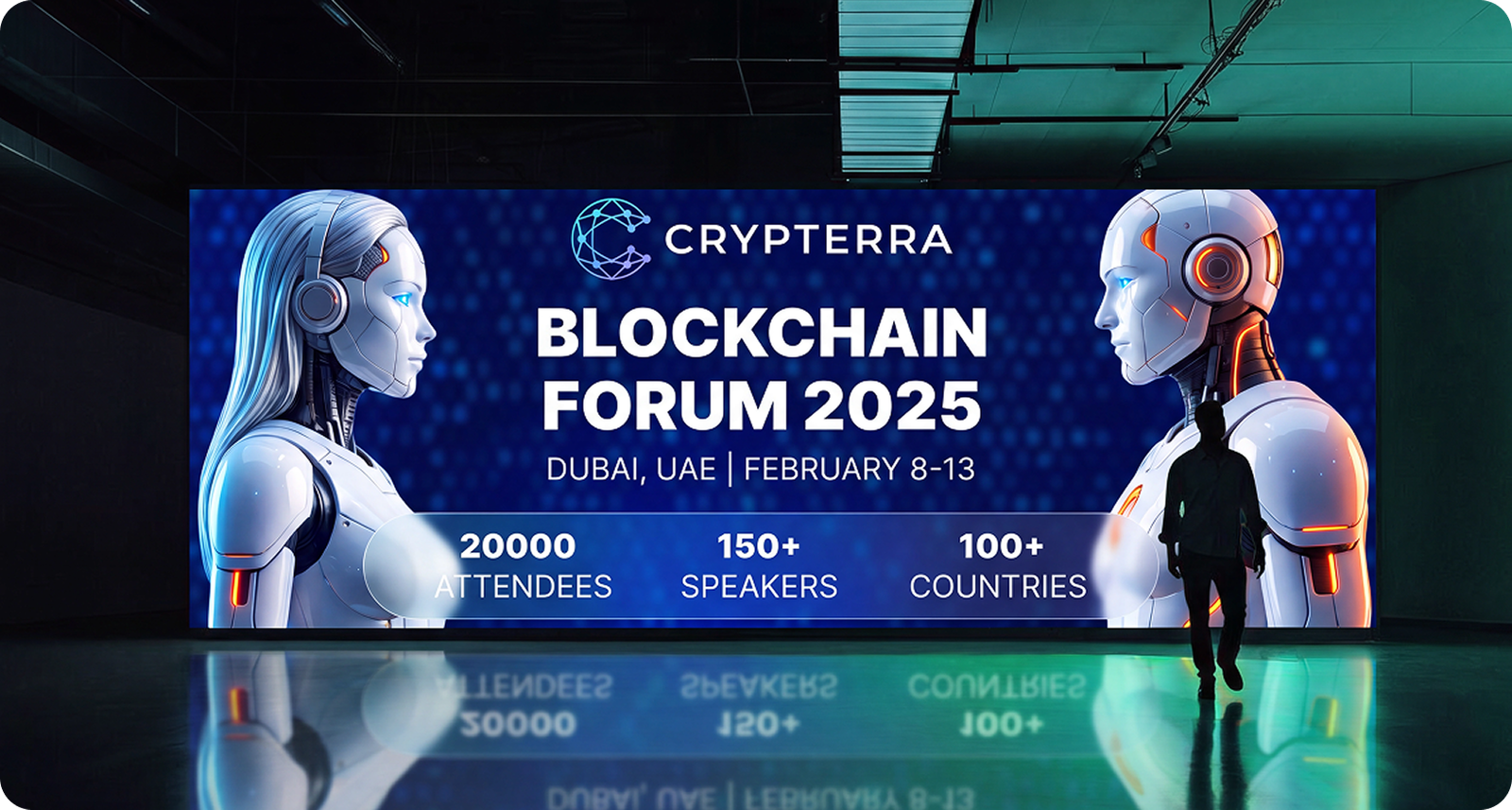 Blockchain Forum campaign applied to a large digital screen