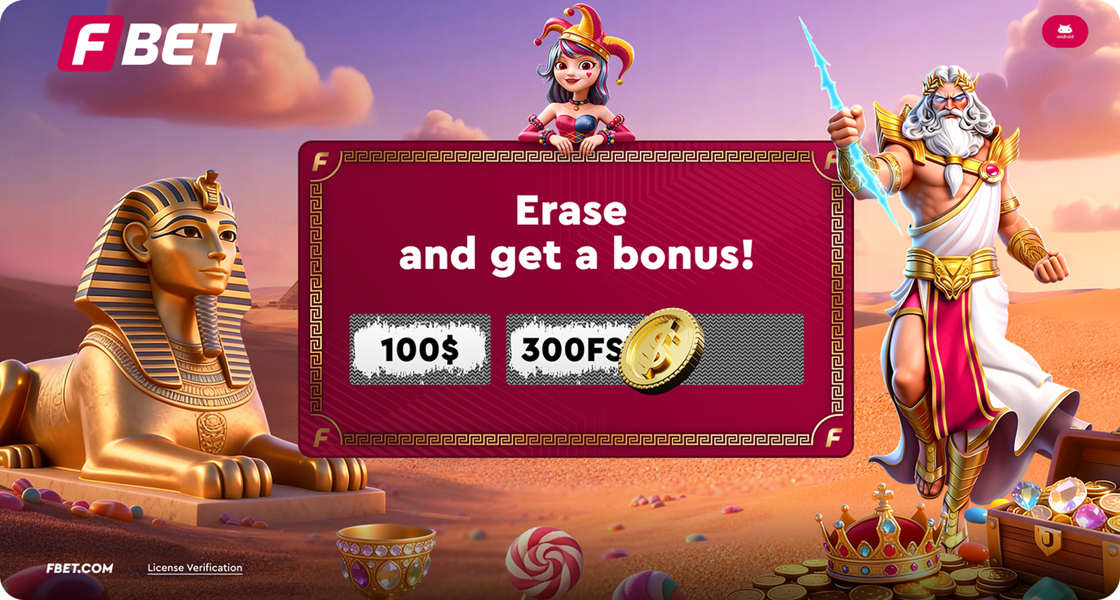 FBet gamified Erase and get a bonus landing page