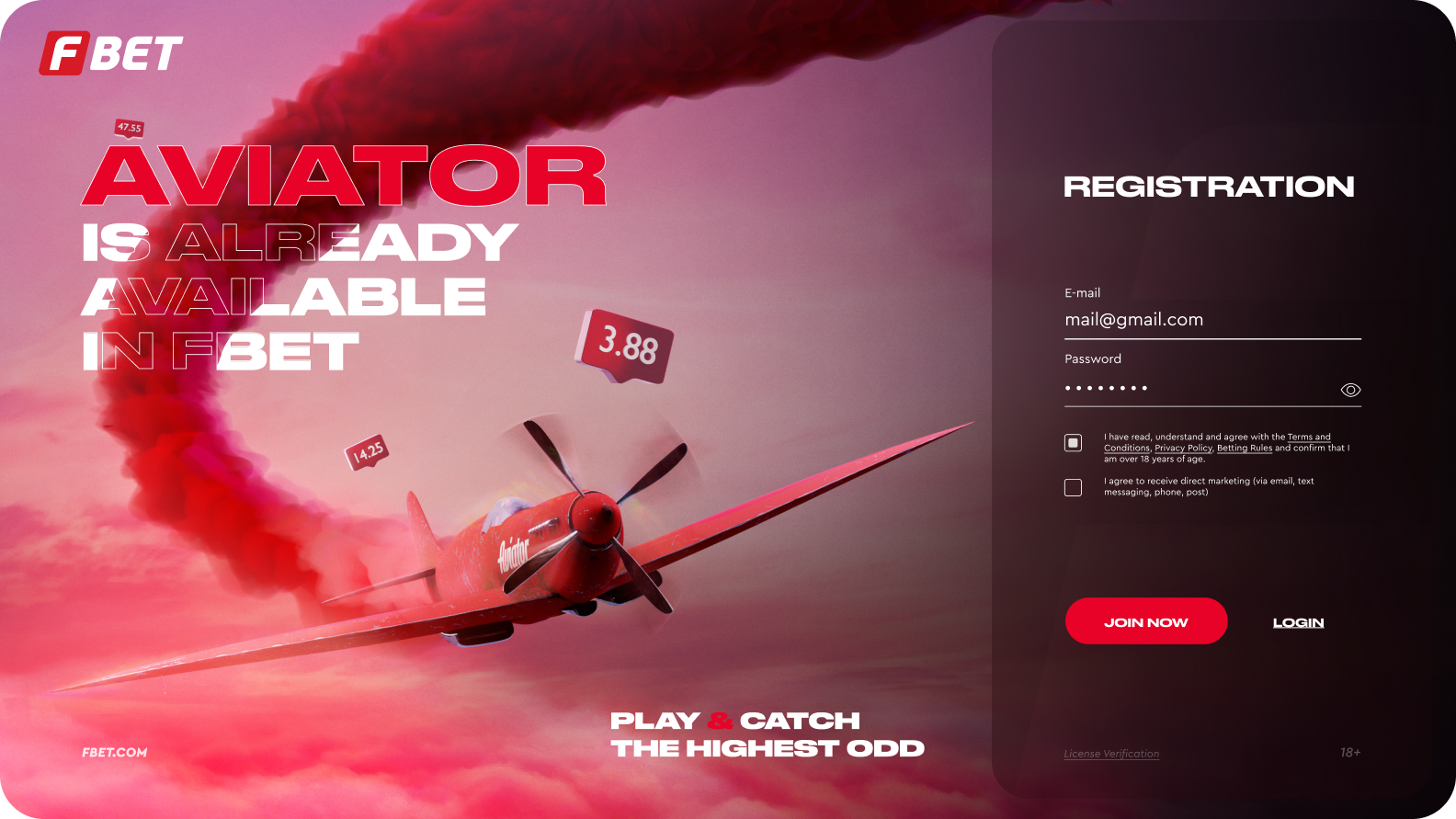 FBet Aviator desktop registration landing page