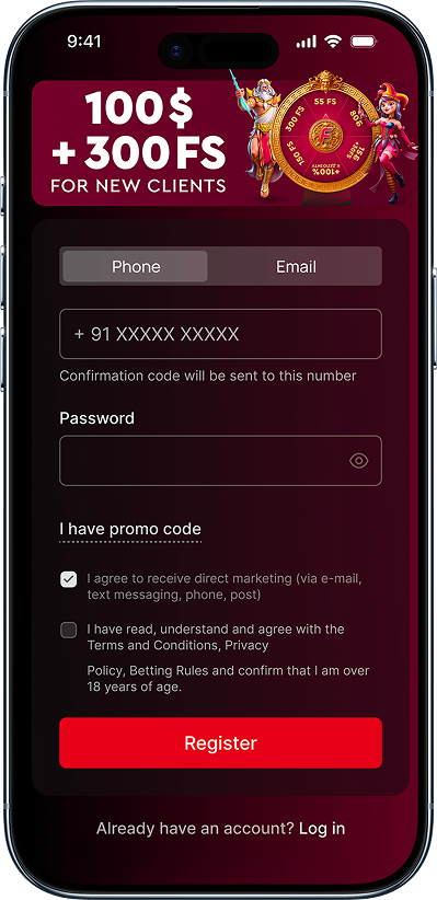 FBet mobile registration landing page