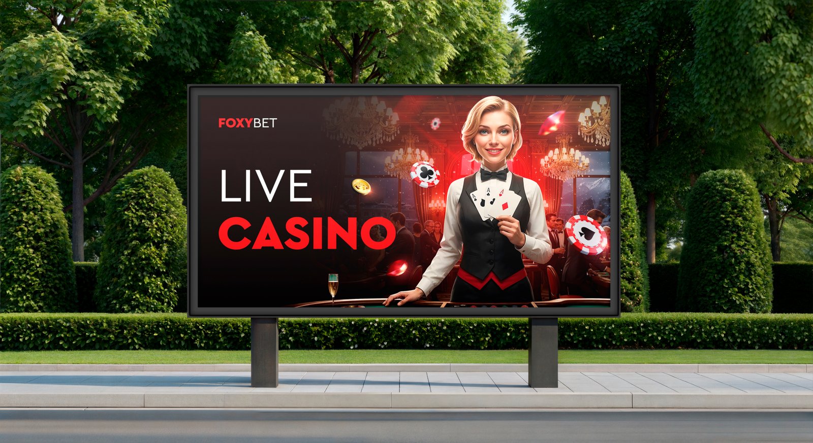 FoxyBet Live Casino outdoor billboard mockup