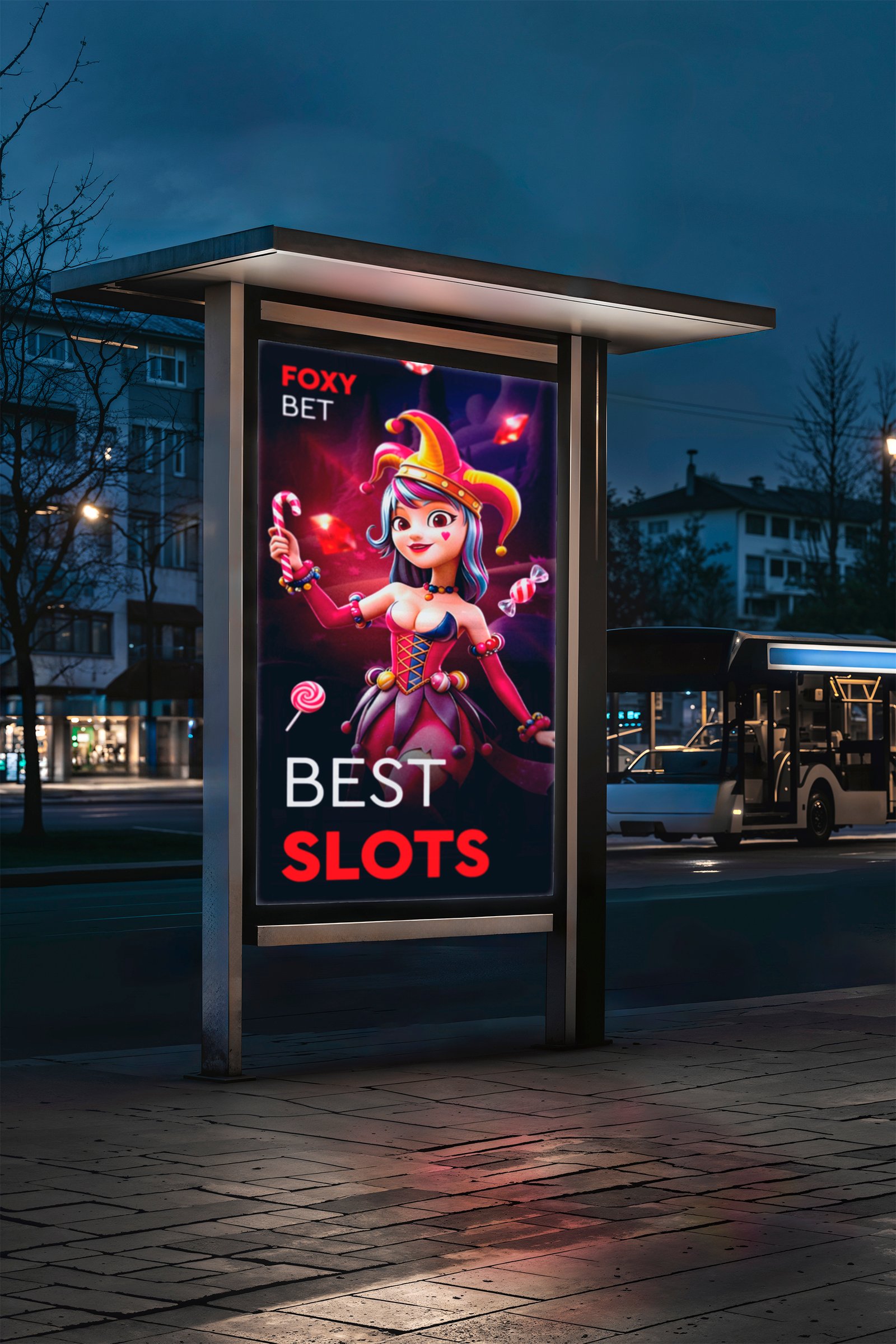 FoxyBet Best Slots bus stop advertising poster