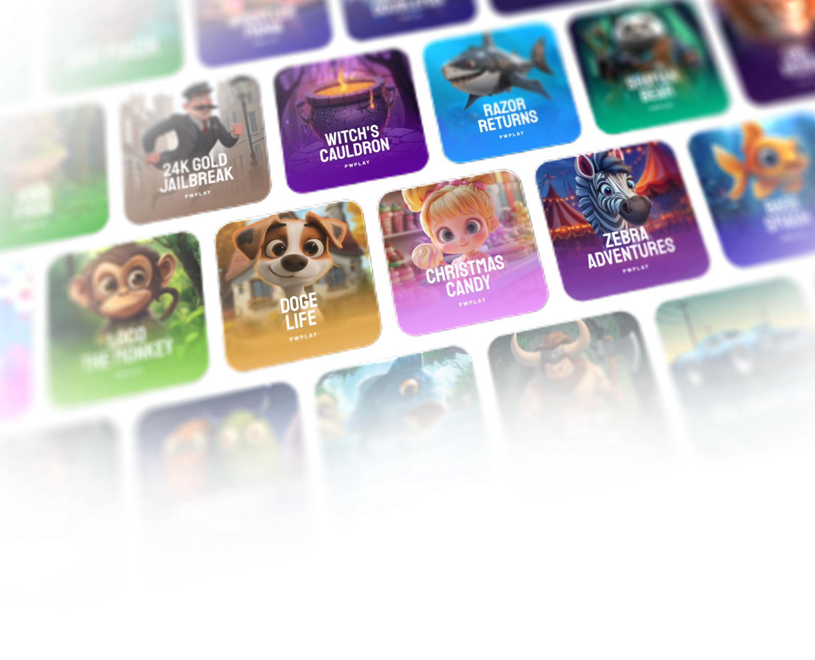 Collection of colorful casino game covers and lobby thumbnails