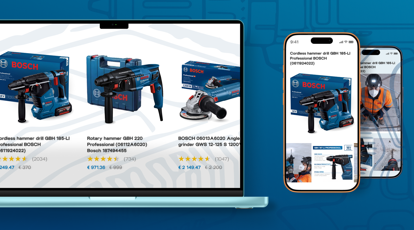 Product cards displayed across laptop and mobile screens